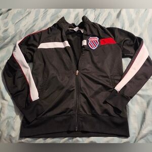 K-Swiss Black‎ Track Jacket with Red and White Stripes Men's Size Medium